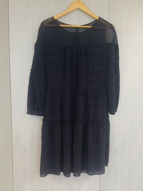 Women's Navy Tiered Long Sleeve Dress